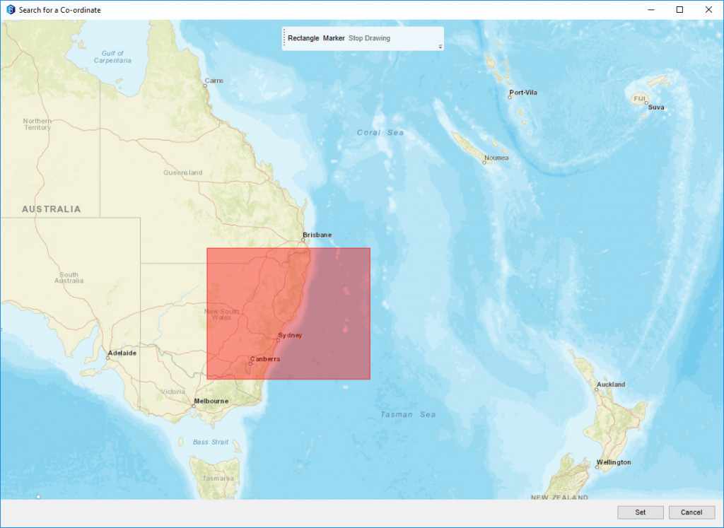 Spatial Search by address, region, or marker geographical coordinates