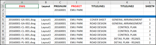 CAD Excel Drawing Register