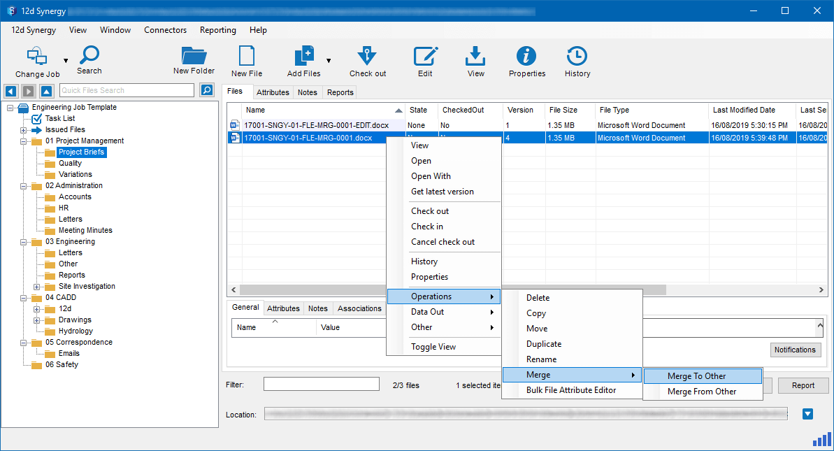 Version Merger Operations Menu Path