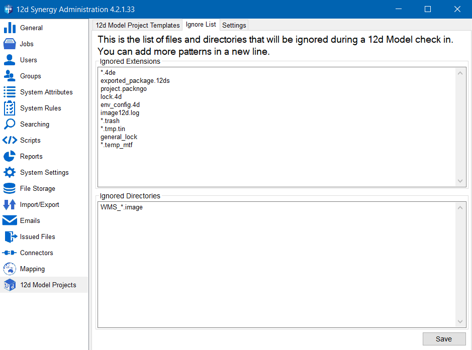 Ignore List - 12d Synergy Administrator 
