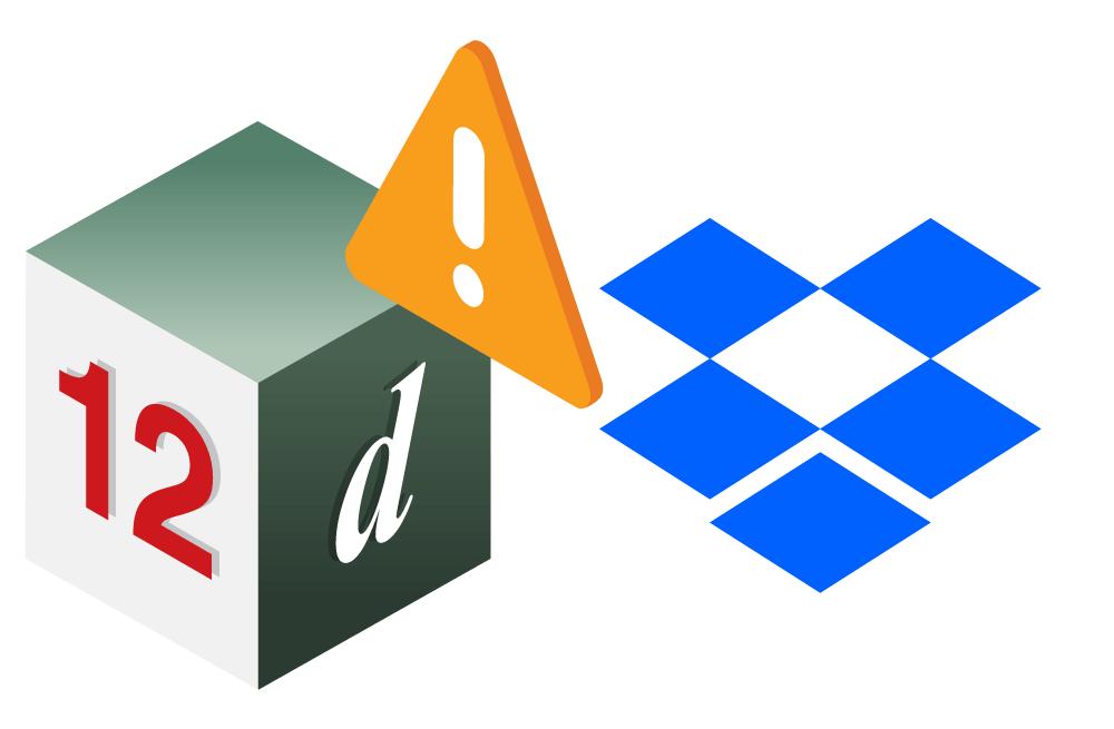 12d Model and Dropbox logos with warning symbol