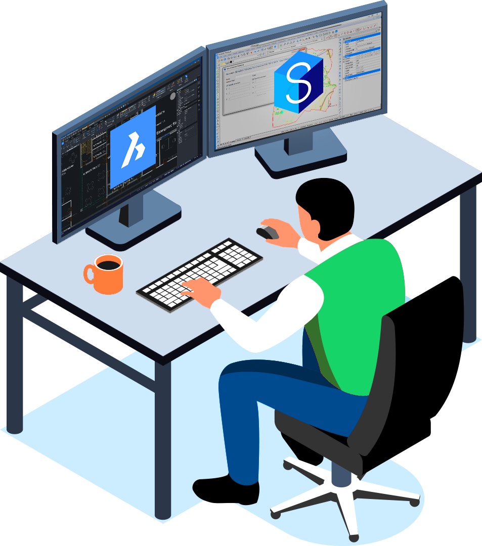 BricsCAD-Image-1-v2 A person using a computer with two monitors