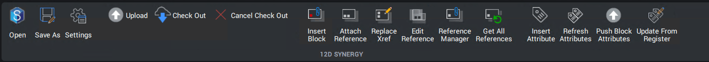 The 12d Synergy ribbon inside BricsCAD